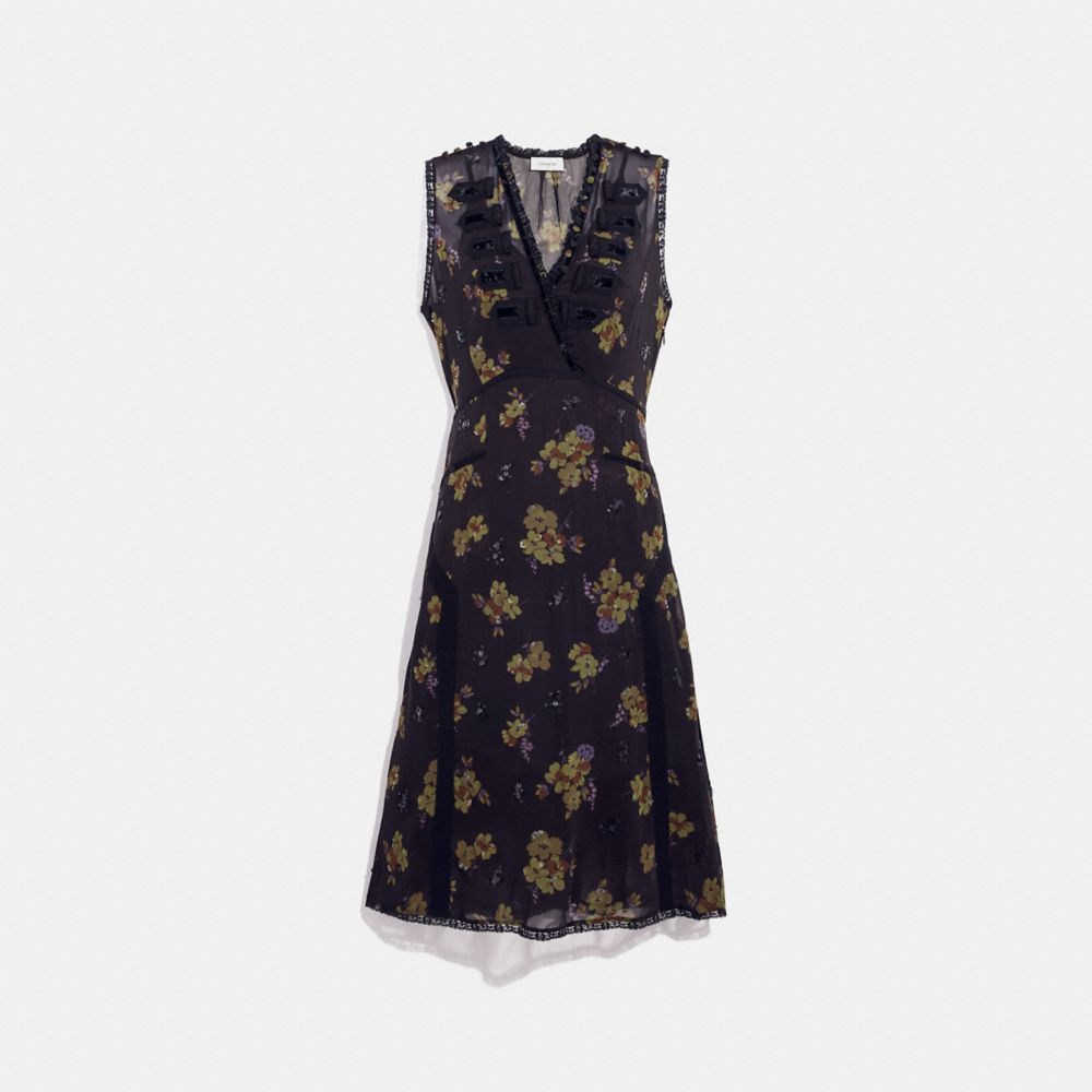 FOREST FLORAL PRINT MILITARY DRESS