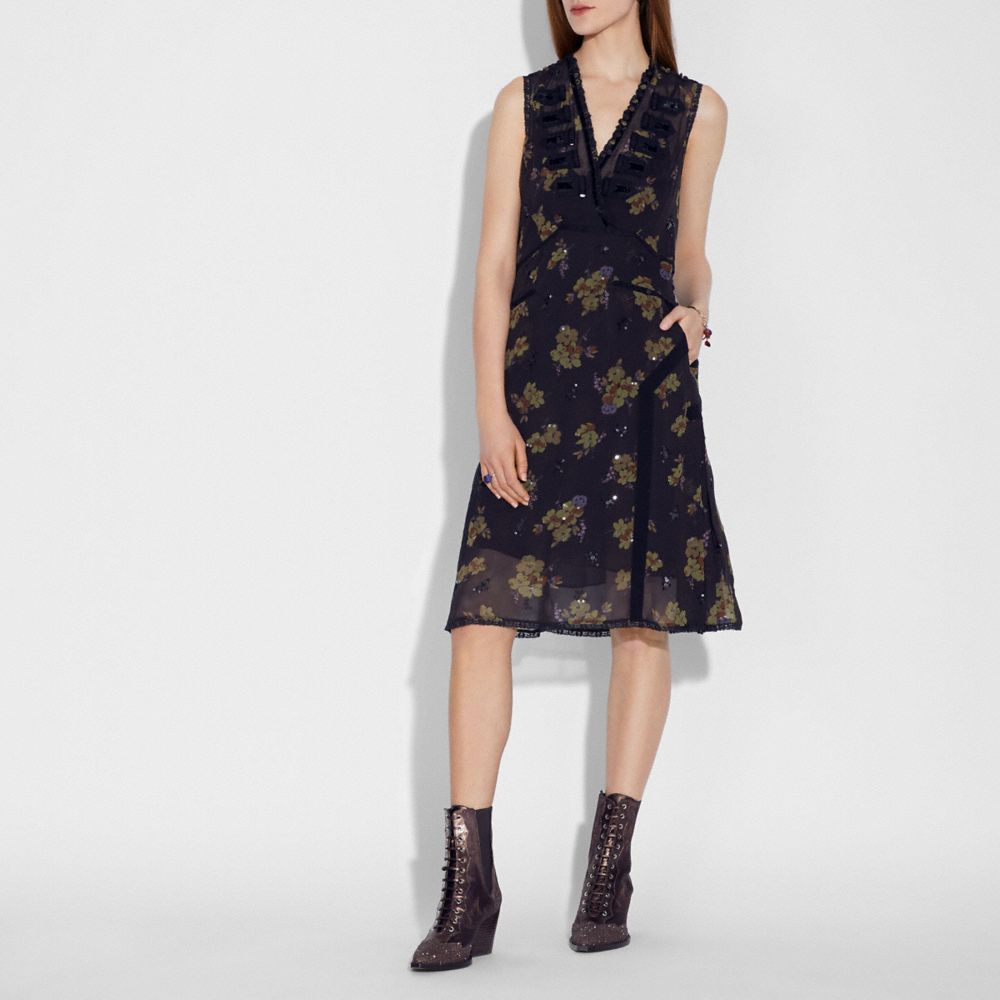 FOREST FLORAL PRINT MILITARY DRESS - Alternate View 1