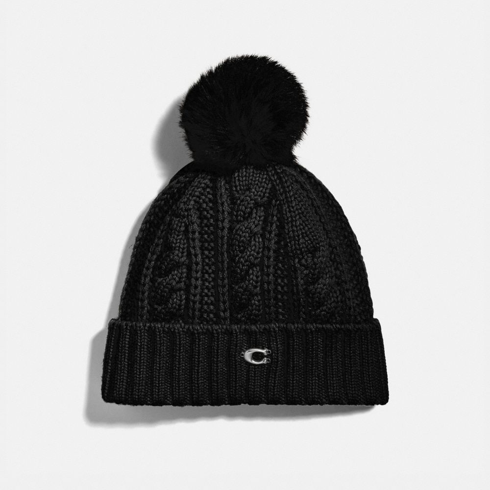 KNIT HAT WITH SHEARLING POM POM