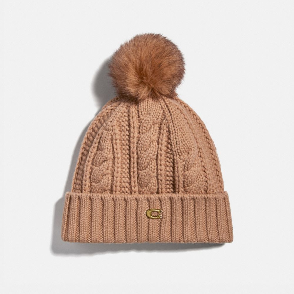 KNIT HAT WITH SHEARLING POM POM