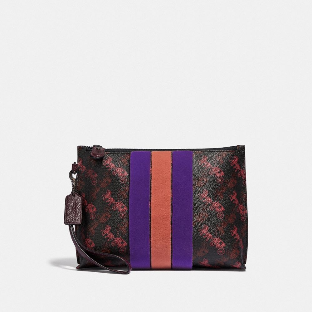 CHARLIE POUCH WITH HORSE AND CARRIAGE PRINT AND VARSITY STRIPE