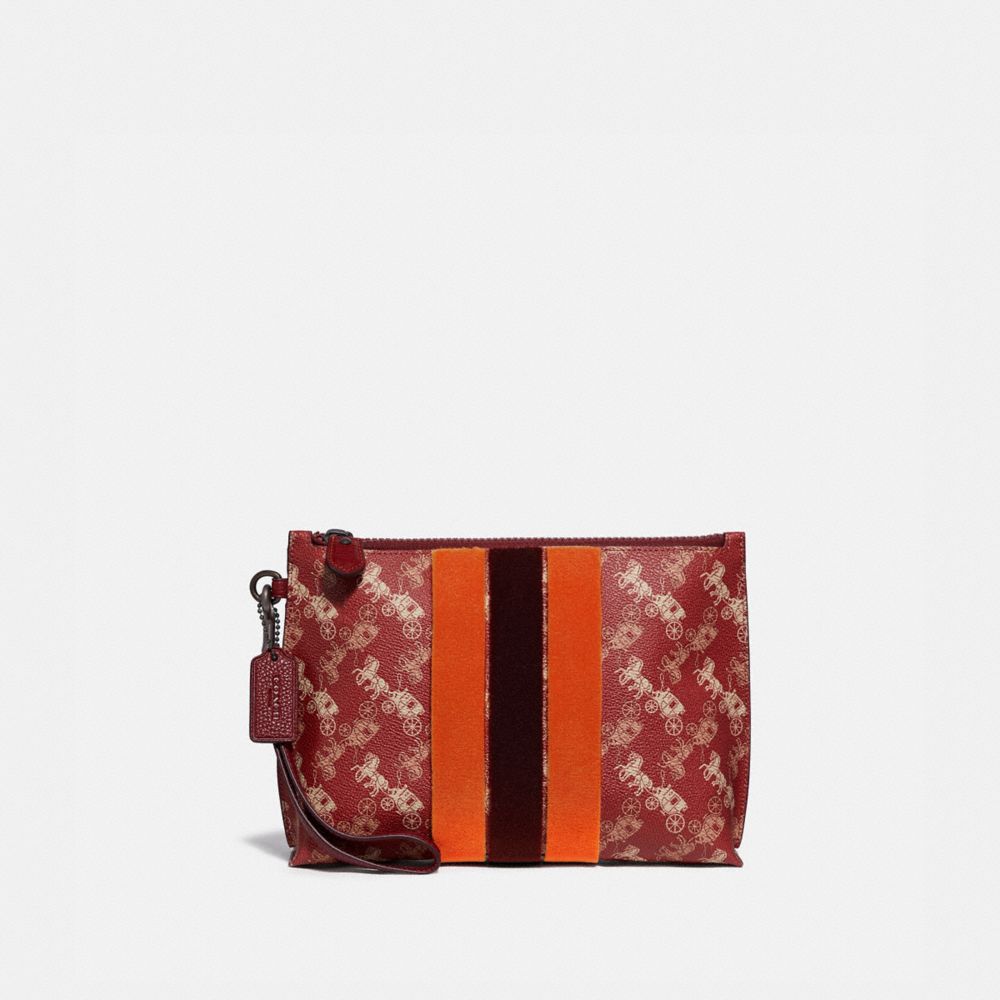 CHARLIE POUCH WITH HORSE AND CARRIAGE PRINT AND VARSITY STRIPE