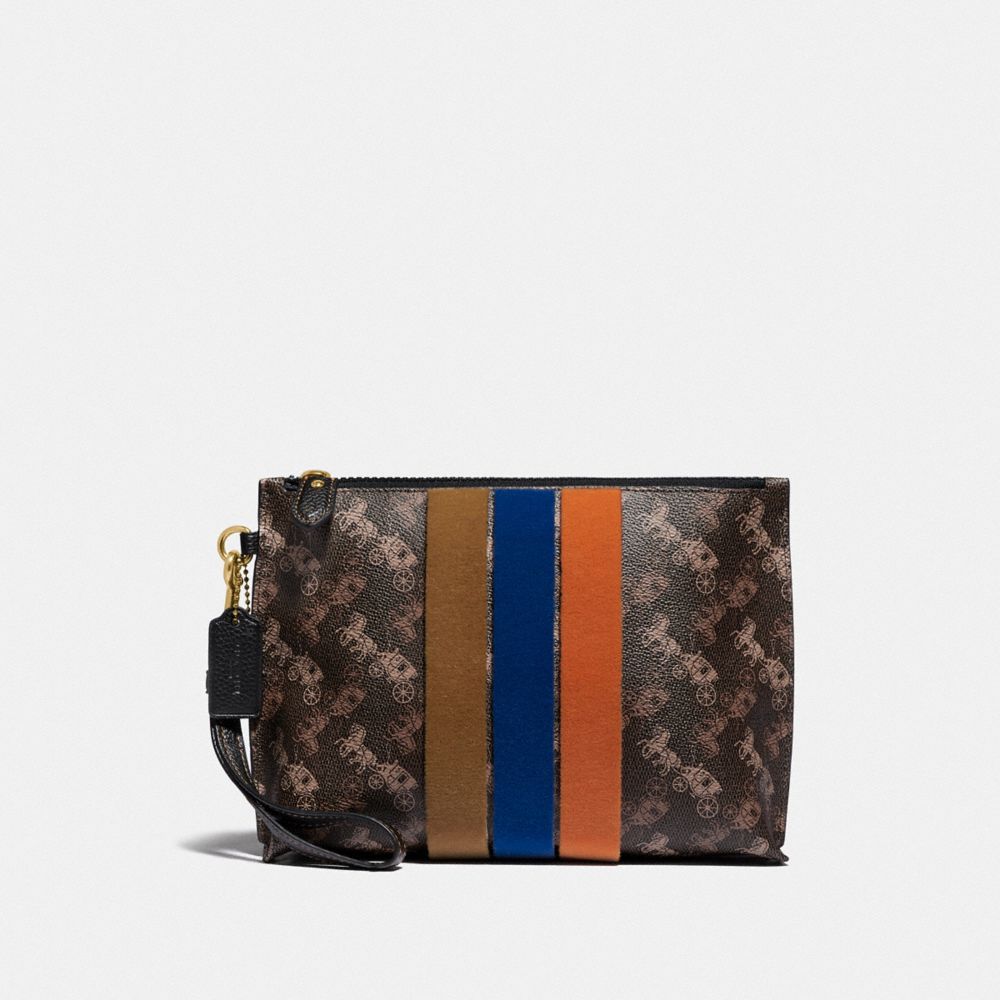 CHARLIE POUCH WITH HORSE AND CARRIAGE PRINT AND VARSITY STRIPE
