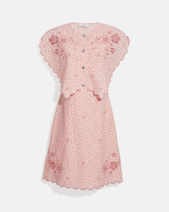 PRINTED SHORT BRODERIE ANGLAISE DRESS