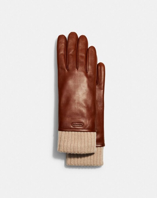 LEATHER KNIT CUFF MIXED GLOVES