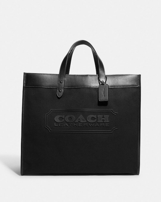 FIELD TOTE 40 IN ORGANIC COTTON CANVAS WITH COACH BADGE