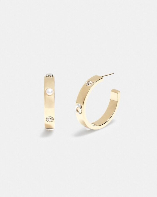 PEGGED SIGNATURE AND STONE SMALL HOOP EARRINGS