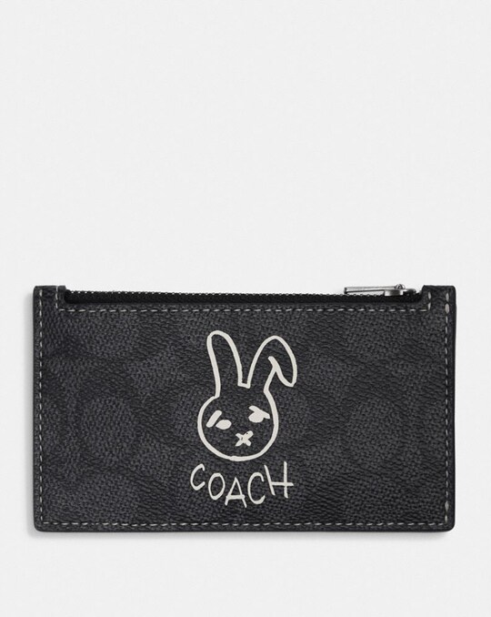 ZIP CARD CASE IN SIGNATURE CANVAS WITH RABBIT