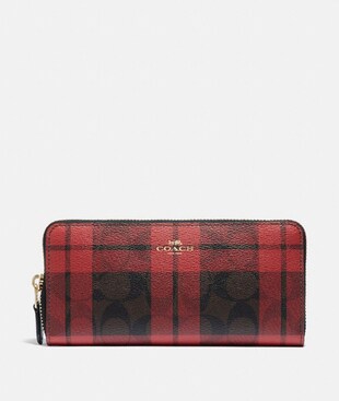 SLIM ACCORDION ZIP WALLET IN SIGNATURE CANVAS WITH FIELD PLAID PRINT